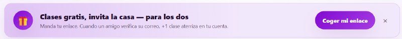 Un banner en el panel que dice &ldquo;Lecciones gratis, por la casa — para los dos&rdquo;, con un botón Obtener mi enlace.