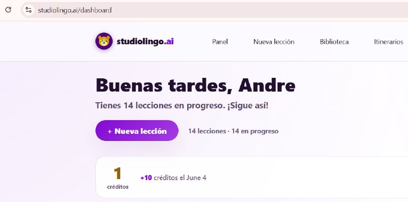 El botón Nueva lección junto a tu saldo de créditos y cuándo llegan los próximos créditos.