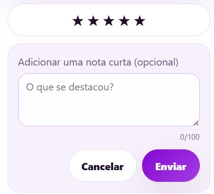 Uma avaliação de lição com cinco estrelas, um campo opcional de observação &ldquo;O que se destacou?&rdquo; e um botão de Enviar.